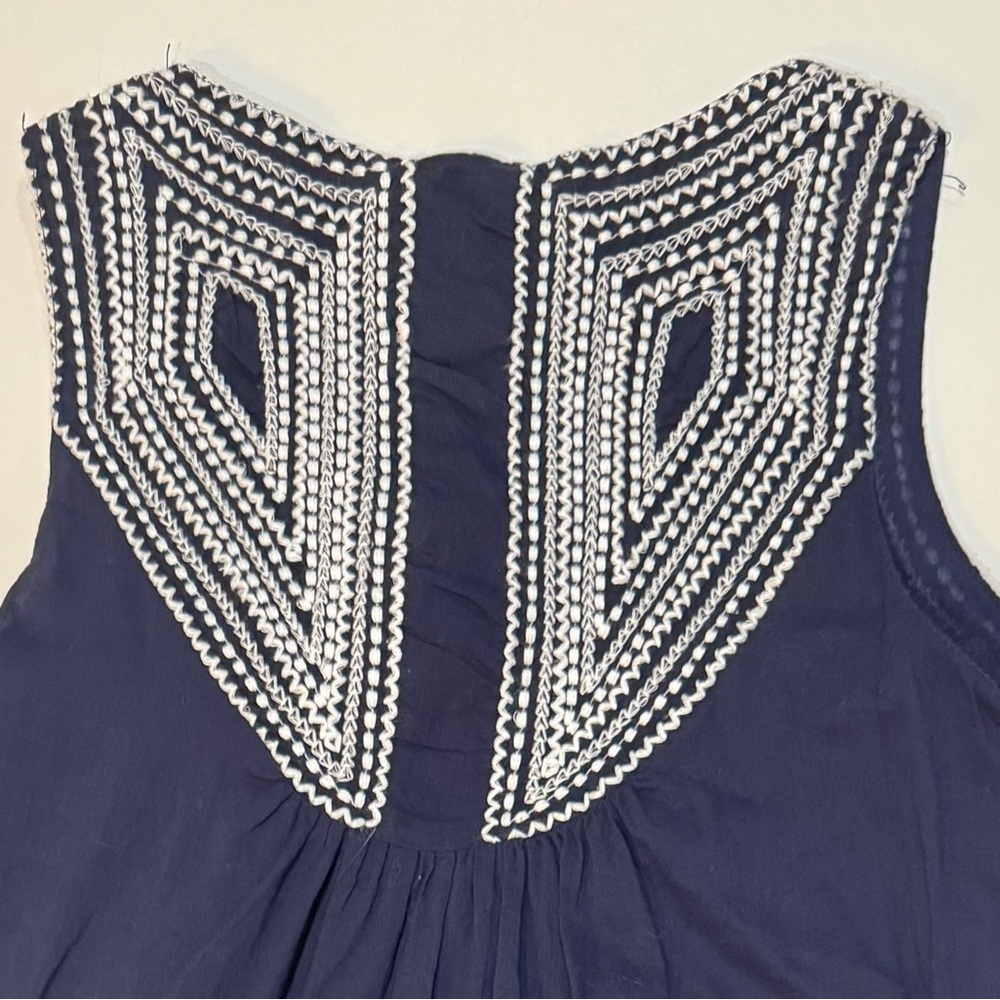 Navy Boho Embroidered Tiered Midi Dress Cotton Sleeveless Size S Klozlyne - Picture 7 of 8